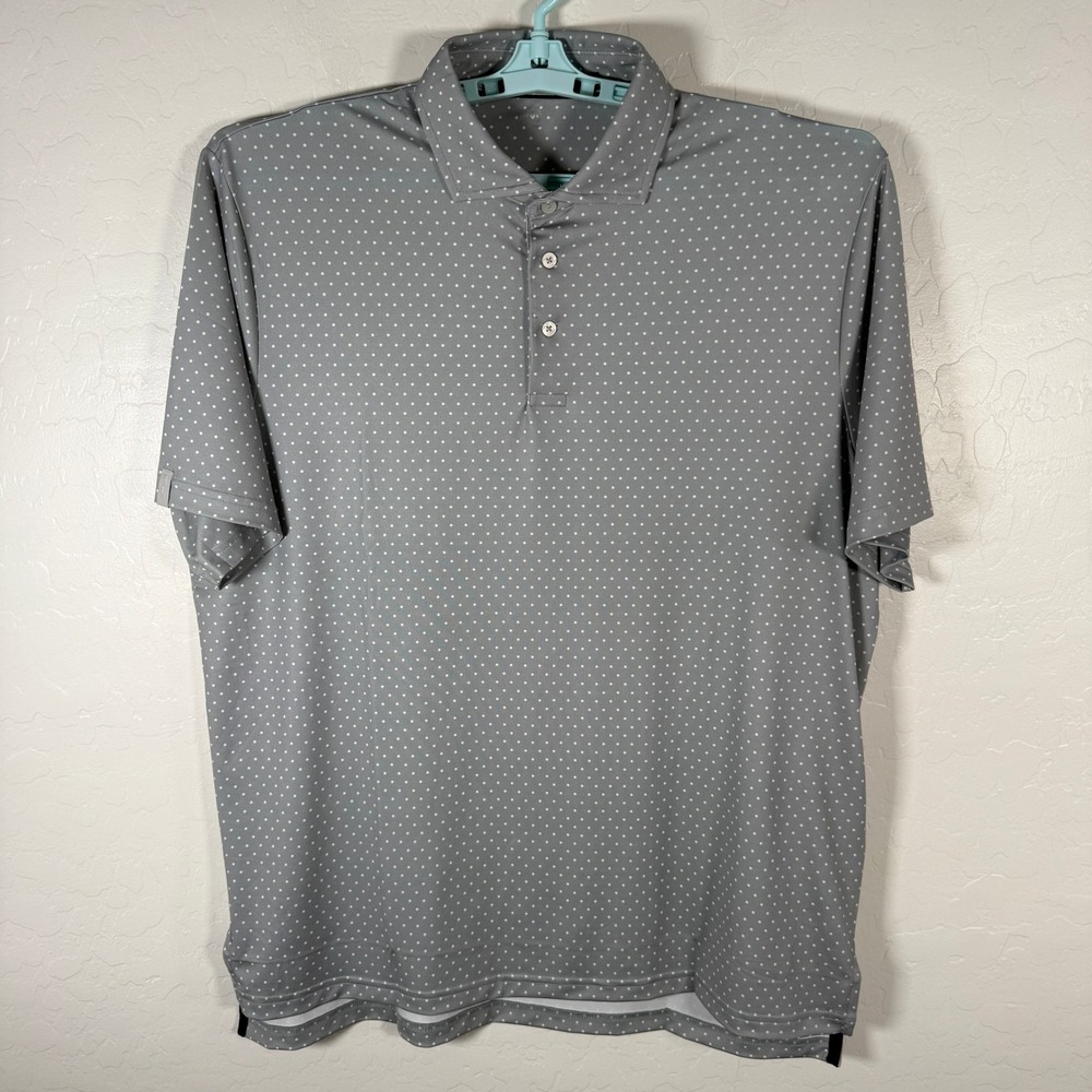 RLX Ralph Lauren Polo Shirt Mens Large Gray Polka Dot Short Sleeve Golf Athletic